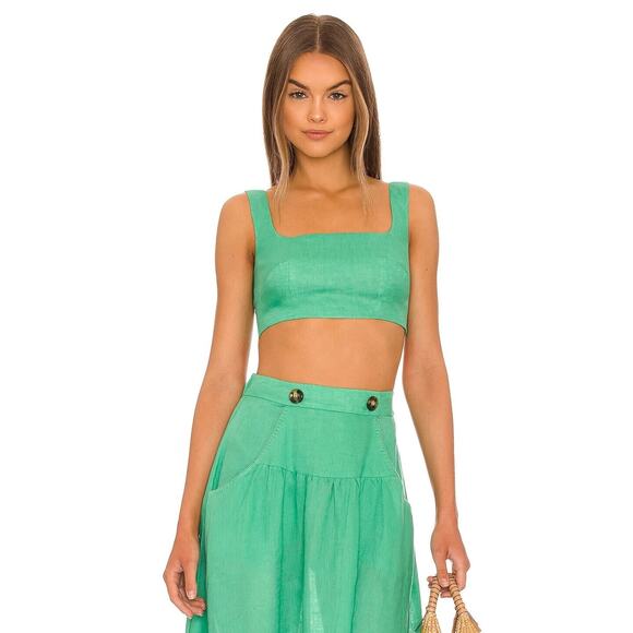 SALONI Square Seams Choli Top Washed‎ Green Linen Crop in Green Size US 0/ UK 4 - Picture 1 of 15